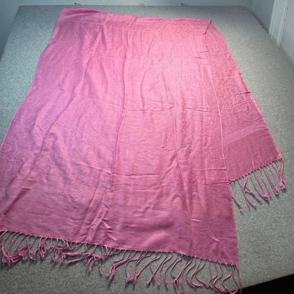 Pashmina Silk Blend Pink Paisley Jacquard Scarf Wrap Shawl Fringe Tassel 71 x 27